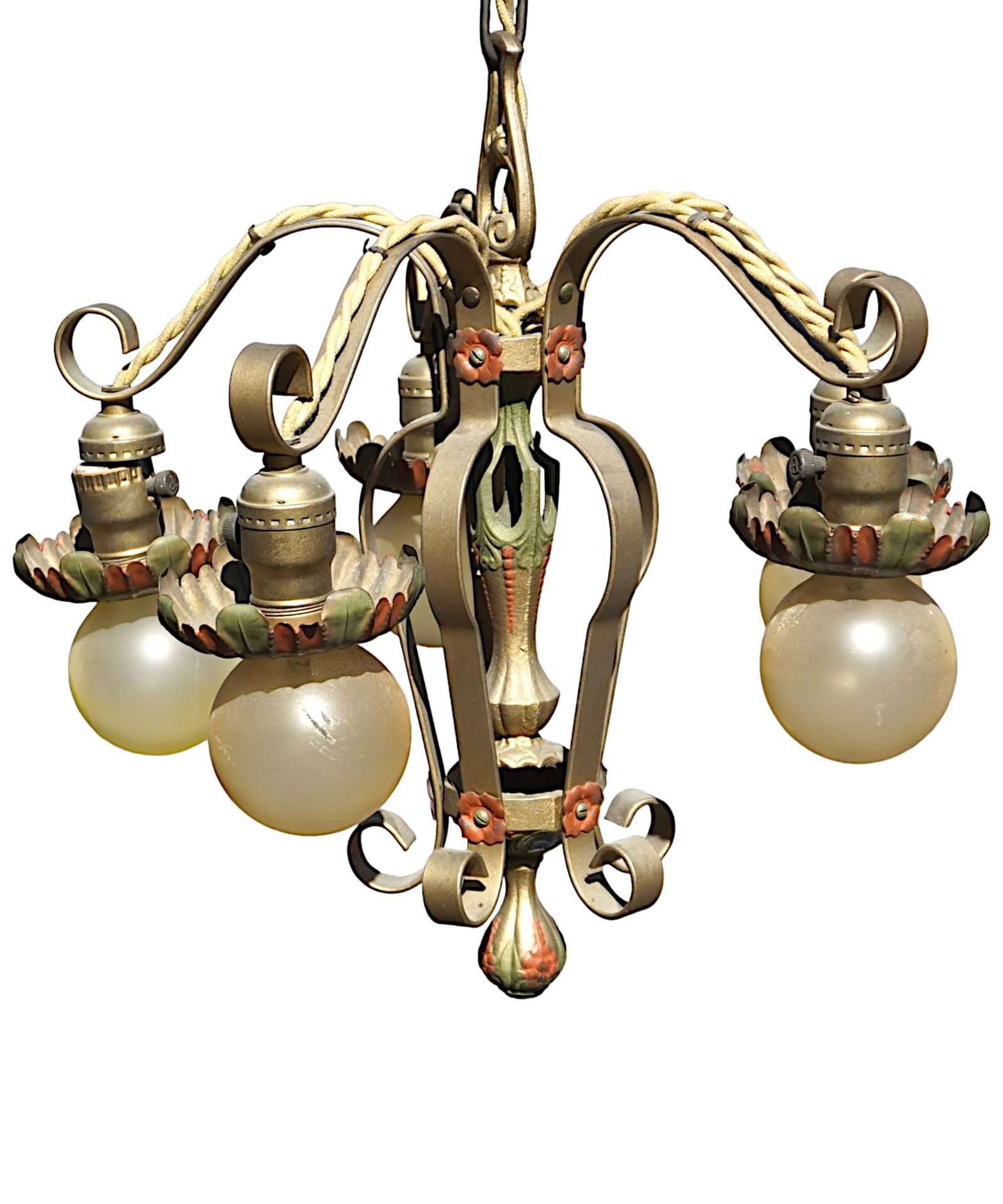 ART DECO POLYCHROME 5 ARM CHANDELIER MARKEL (1 of 4)