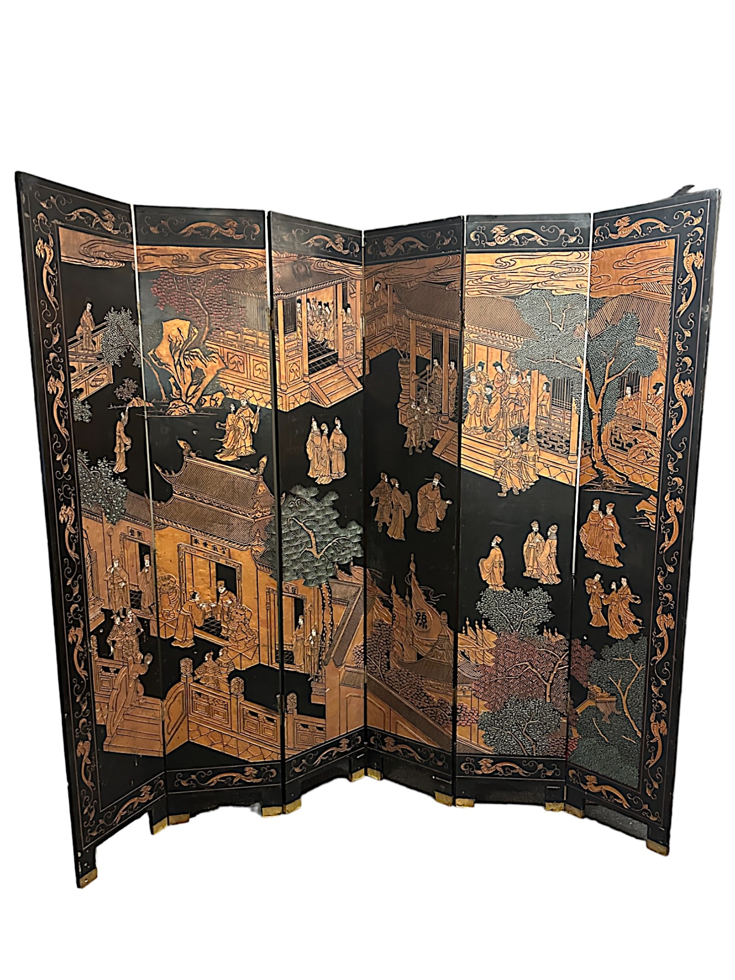 VINTAGE 6 PANEL BLACK LACQUER CHINESE ROOM DIVIDER (1 of 7)