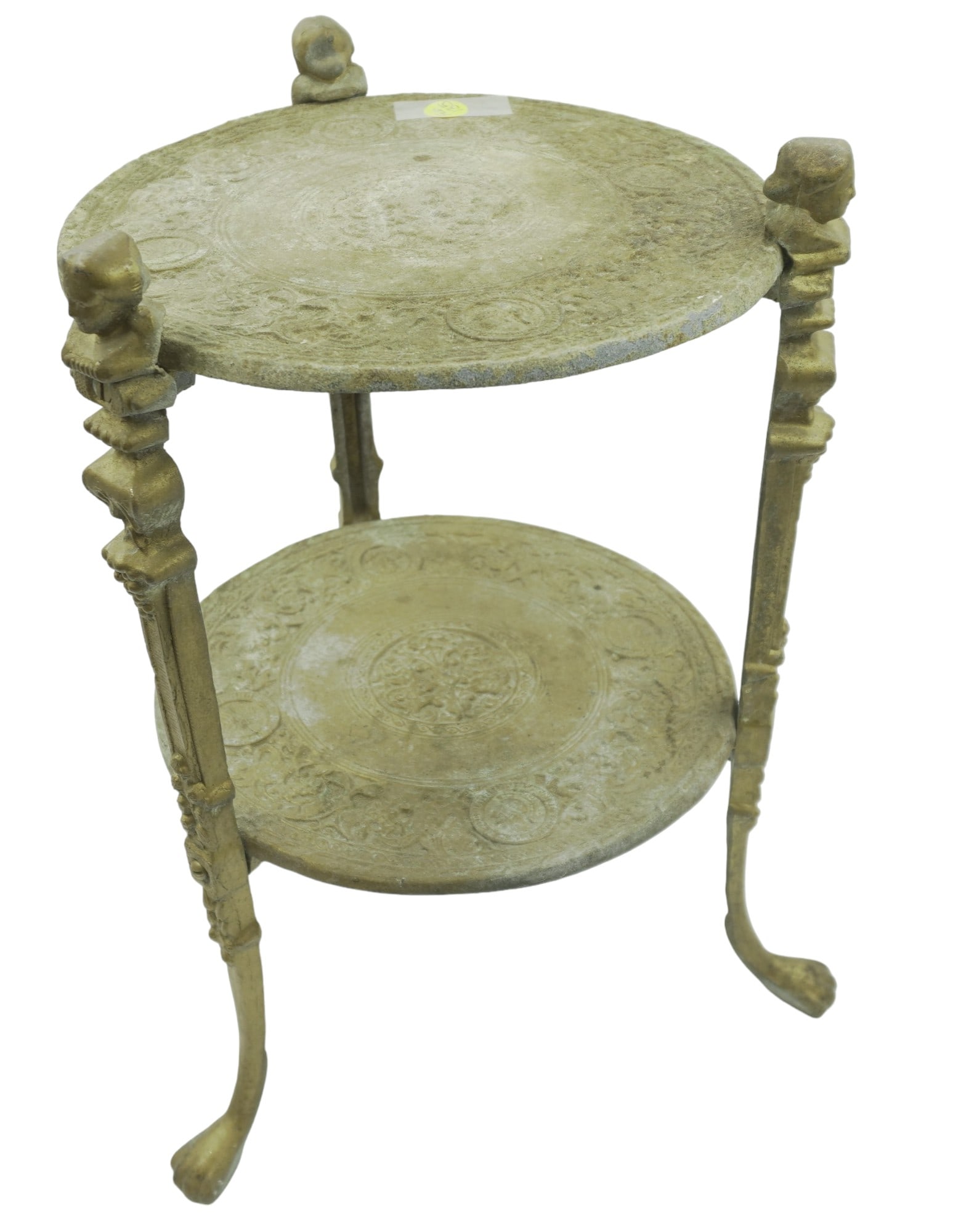 VINTAGE BRASS TWO- TIER TRIPOD STAND WITH CHERUBS (1 of 7)