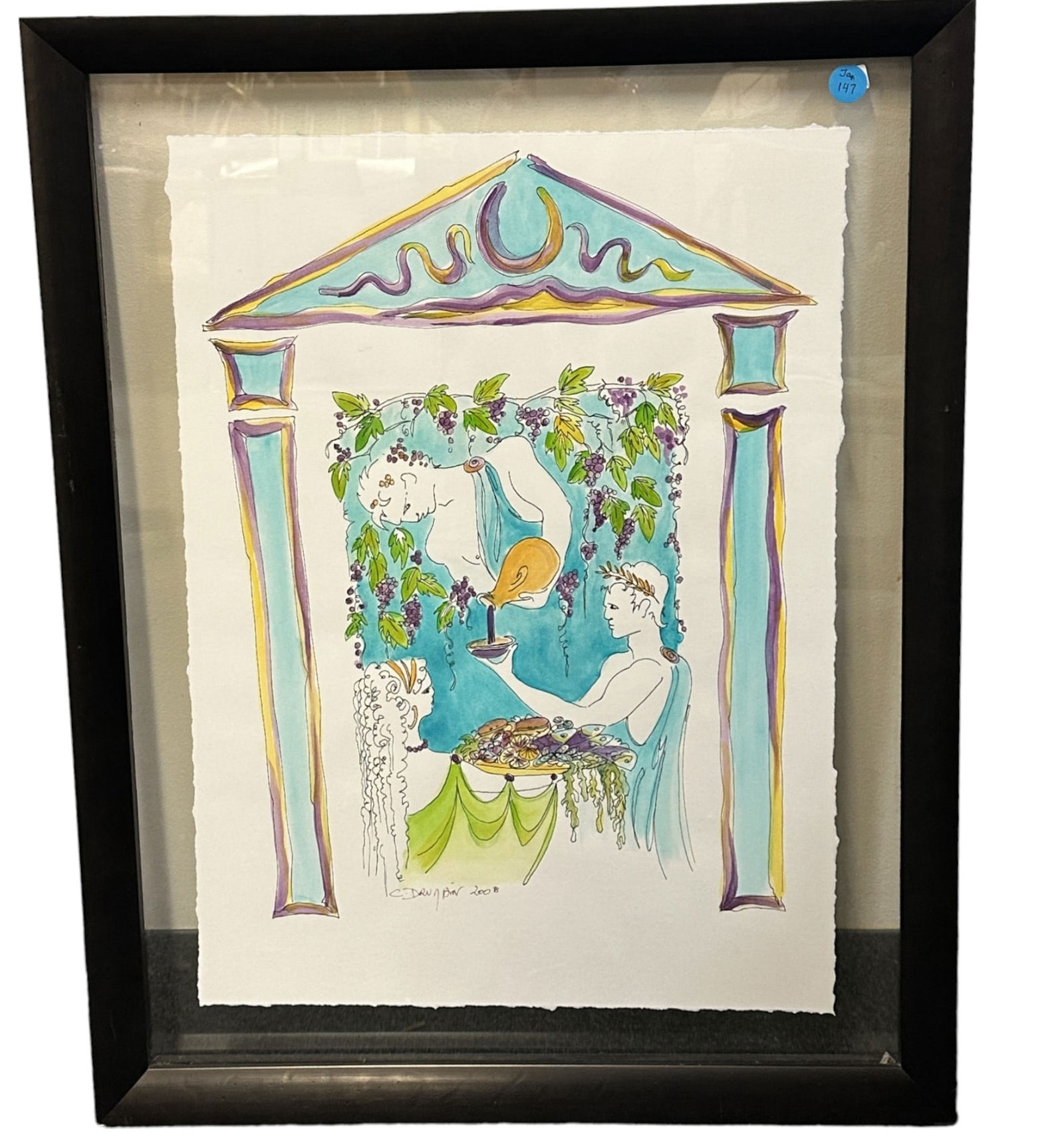 ORIGINAL INK AND WATERCOLOR CONTEMPORARY CLASSICAL GREEK (1 of 4)