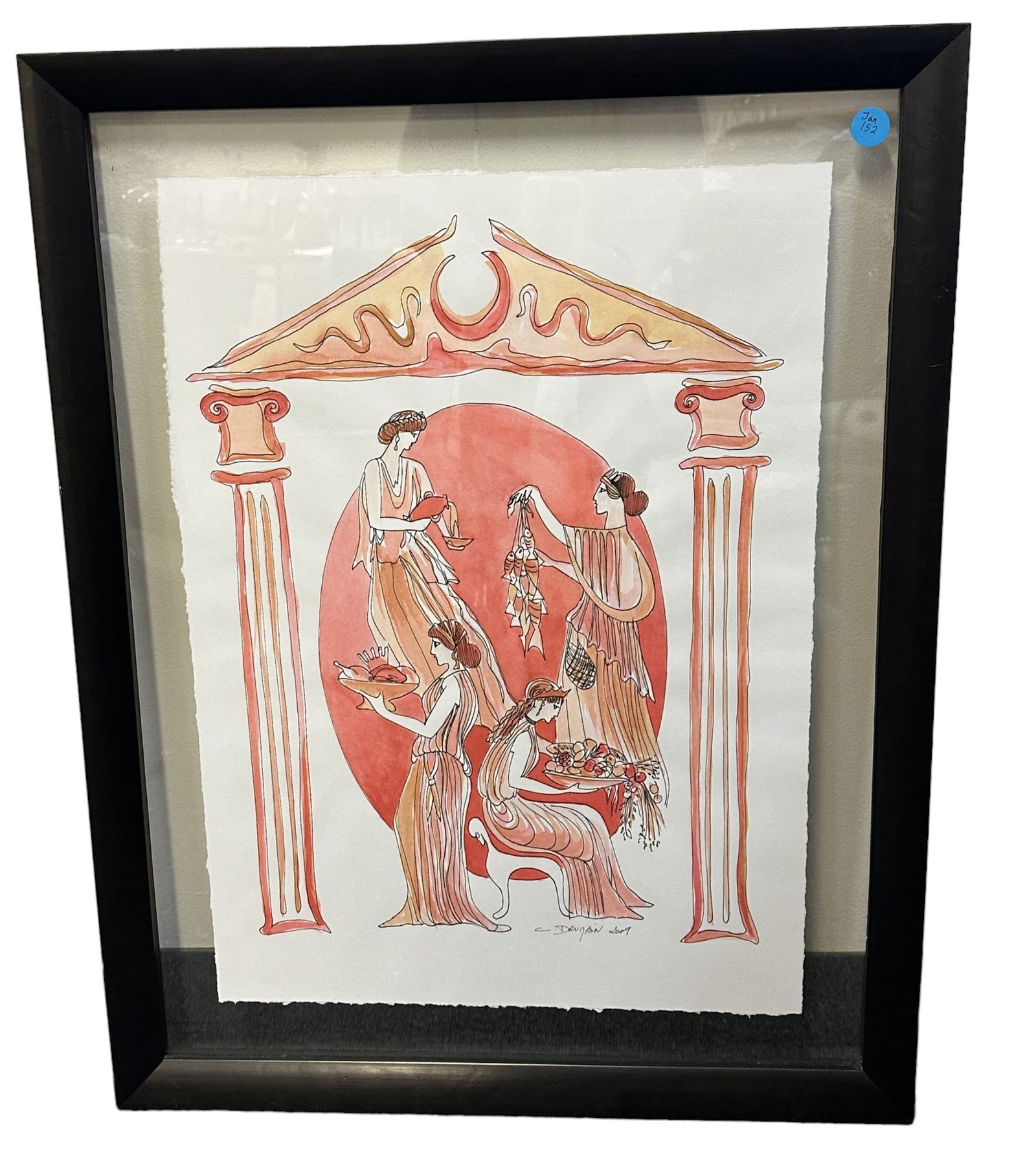 ORIGINAL INK AND WATERCOLOR CONTEMPORARY CLASSICAL GREEK (1 of 4)