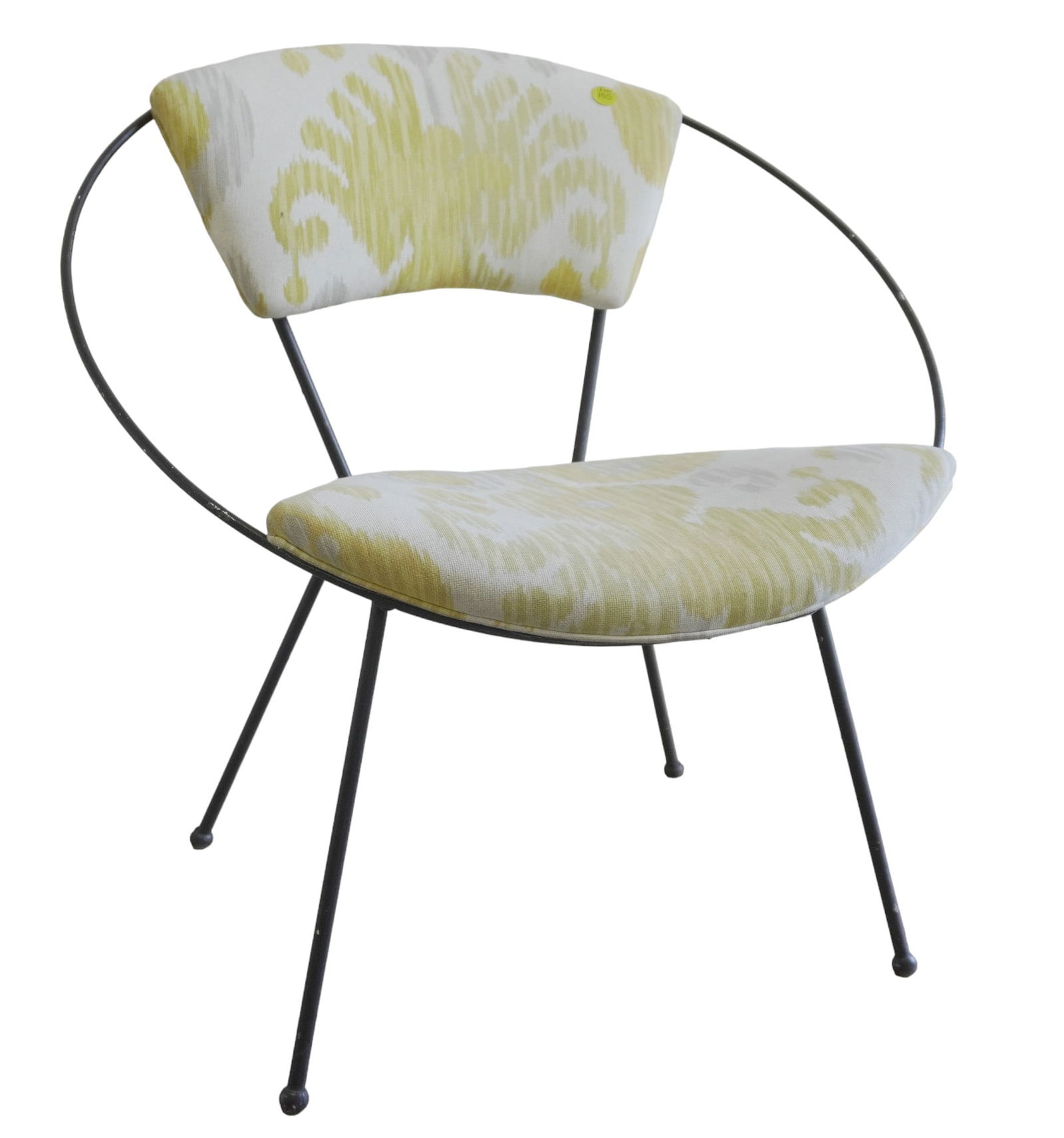 VINTAGE JOHN HOUSER STYLE MCM IRON HOOP CHAIR: Vintage Iron Hoop Chair with Newly Upholstered Fabric. Measures 28" x 29.5" x 20" .