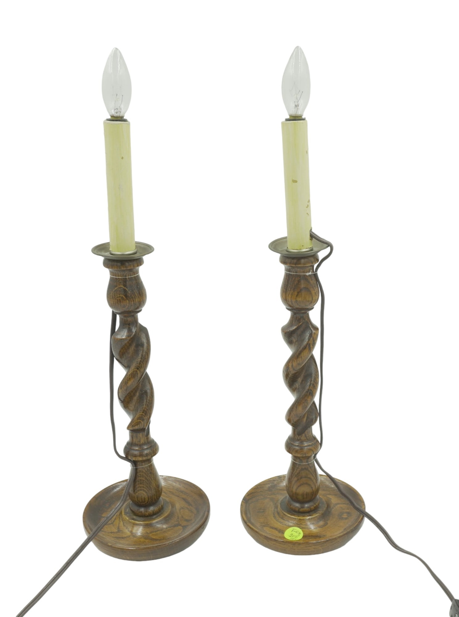 ANTIQUE WALNUT BARLEY TWIST CANDLESTICKS ELECTRIFIED (1 of 4)