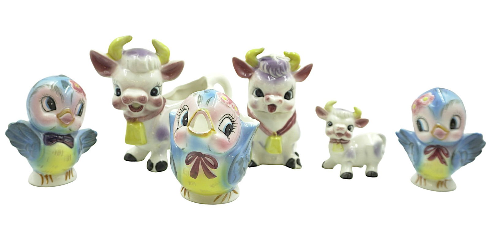 6 PIECE VINTAGE LEFTON BLUEBIRDS & CERAMIC COWS (1 of 7)
