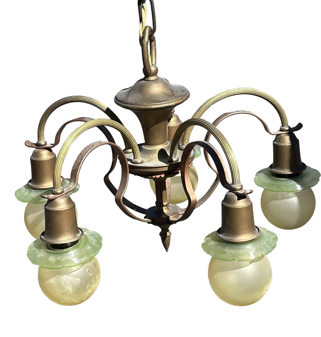 3 PC ART DECO LIGHT FIXTURES CHANDELIER & FLUSH MOUNT (1 of 7)