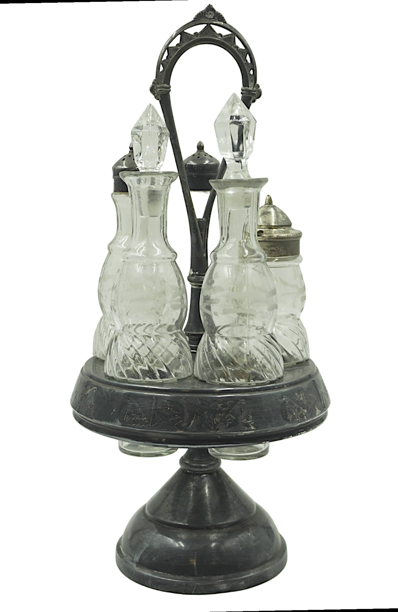 ANTIQUE DERBY TRIPLE PLATE CRUET SET STAND (1 of 4)