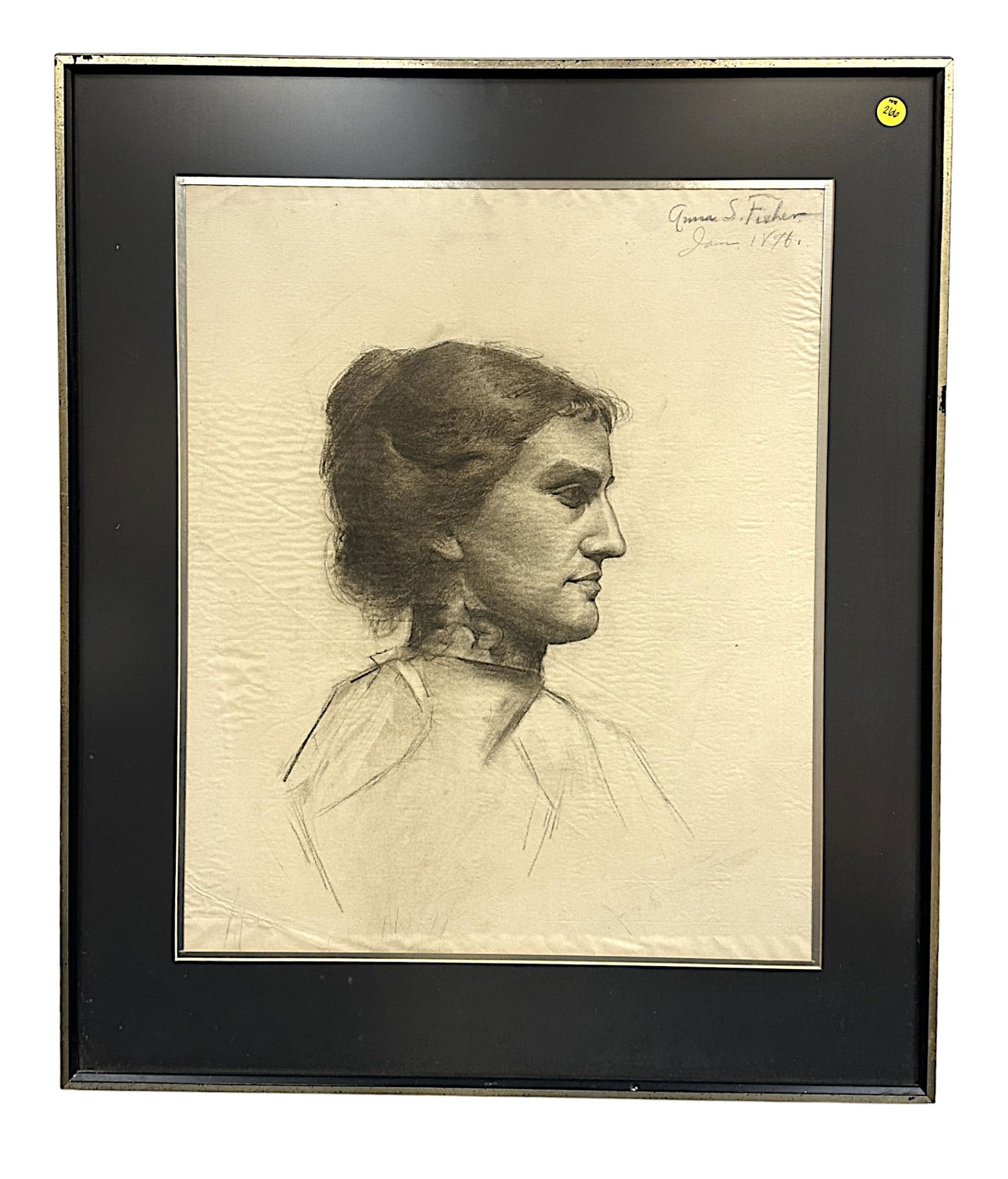ANTIQUE GRAPHITE PORTRAIT OF WOMAN 1896 (1 of 4)