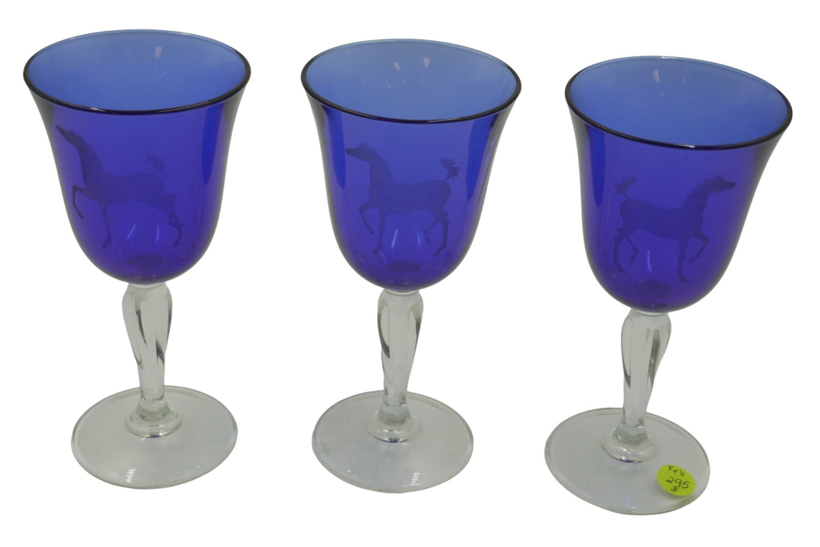 3 EQUESTRIAN ETCHED COBALT GOBLETS (1 of 10)