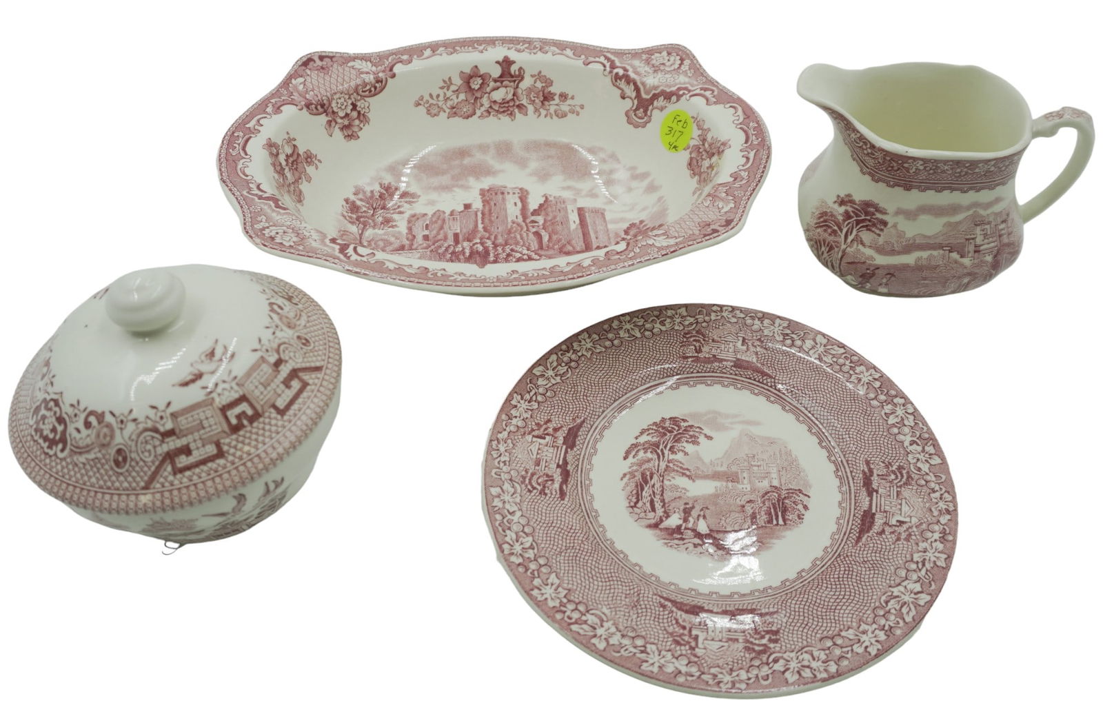 4 PIECES OF ANTIQUE RED TRANSFERWARE (1 of 6)