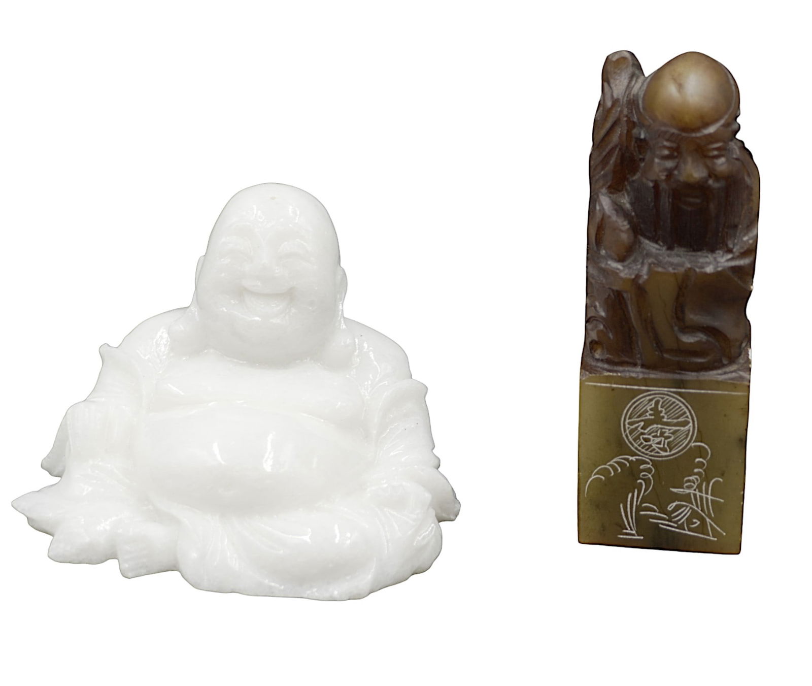 2 pc CARVED SOAPSTONE SEAL & PEKING GLASS BUDDHA (1 of 8)