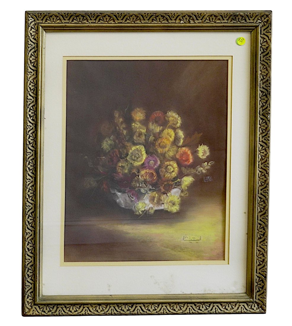 VINTAGE GILT WOOD FRAMED STILL LIFE PASTEL PRINT (1 of 2)