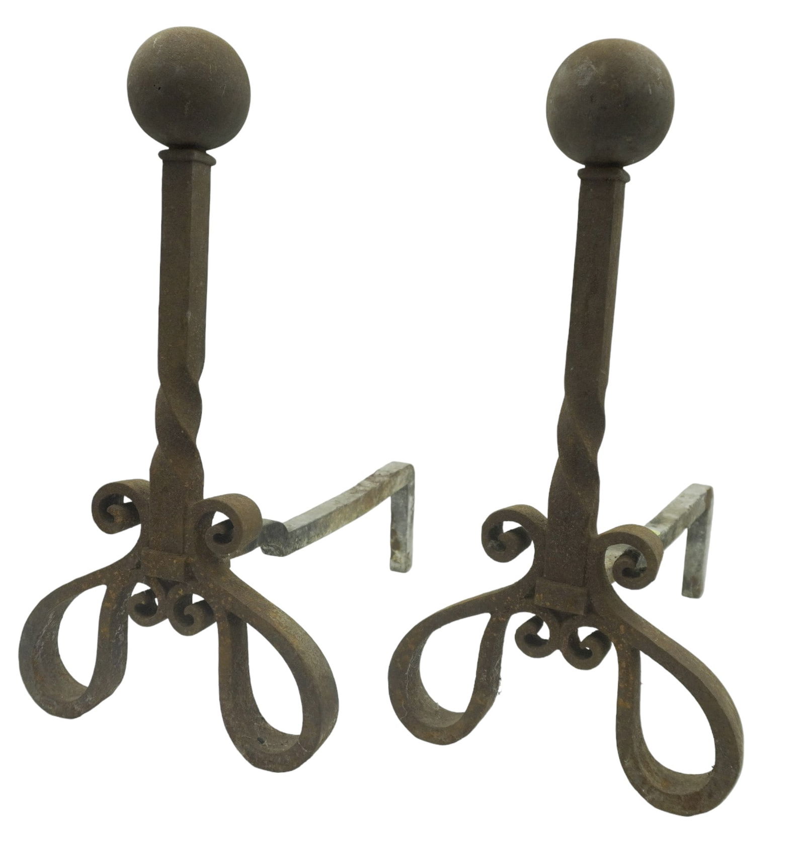 PAIR ANTIQUE 19TH C ANDIRONS (1 of 6)
