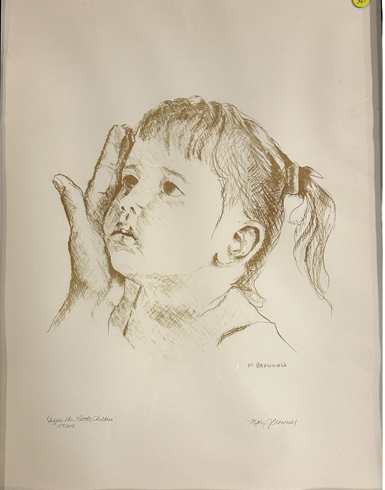 MARY BROWNELL LTD EDITION PRINT FRAMED: Limited Edition Print "Suffer the Little Children" by Mary Brownell. Pencil signed and numbered 158/200 by the artist. In frame 18.25"x24.5"x1". Weight 6 lbs