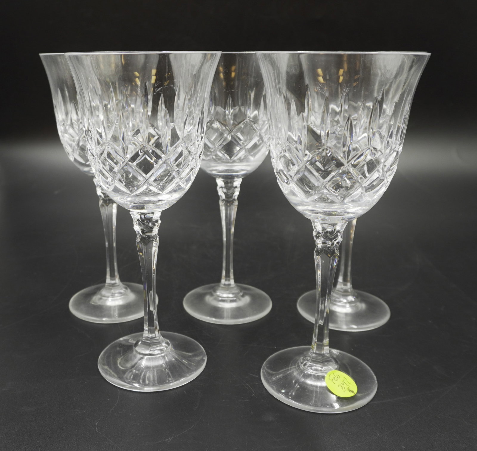 5 TOWLE CRYSTAL KING RICHARD WINE GLASSES: Five (5) Cut Vertical & Criss-Cross Design Wine Glasses 7.5". Nick to 1 rim. Weight on all 3 lbs 6 oz.