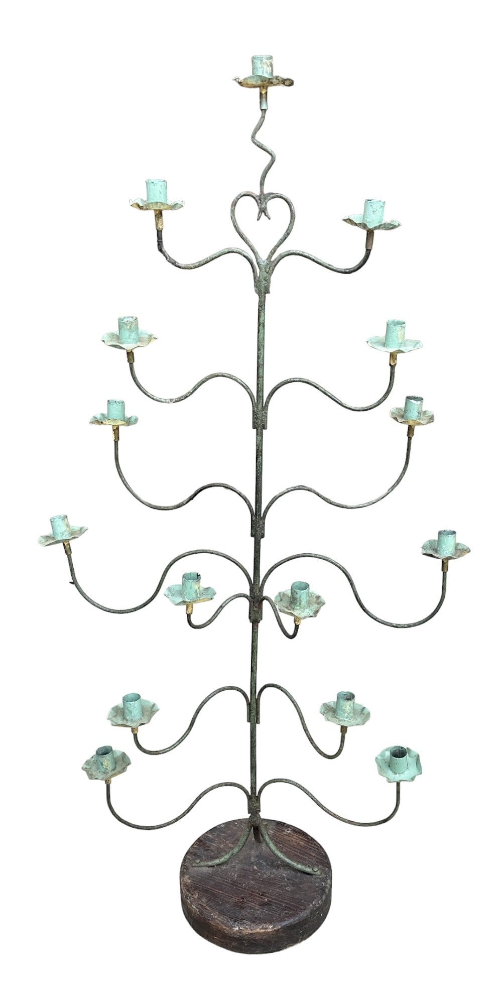 FLOOR WROUGHT IRON 13 LIGHT FLOOR CANDLEABRA: Vintage Wrought Iron Floor 13 Light Candleabra, 24.5"x12"x50.5". Weight 16 lbs