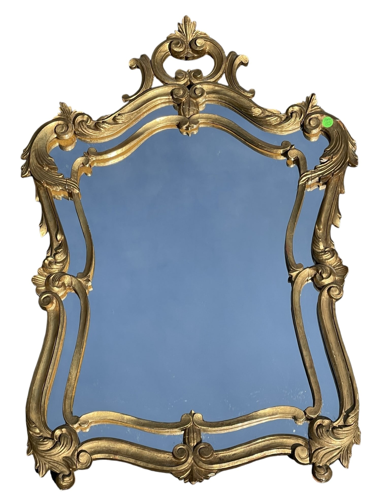 ANTIQUE ITALIAN CARVED GILT WOOD MIRROR: Antique Italian Carved Gilt Wood Mirror. Measures 34 1/2" x 23 1/2" x 1". Total Weight 8 lbs.