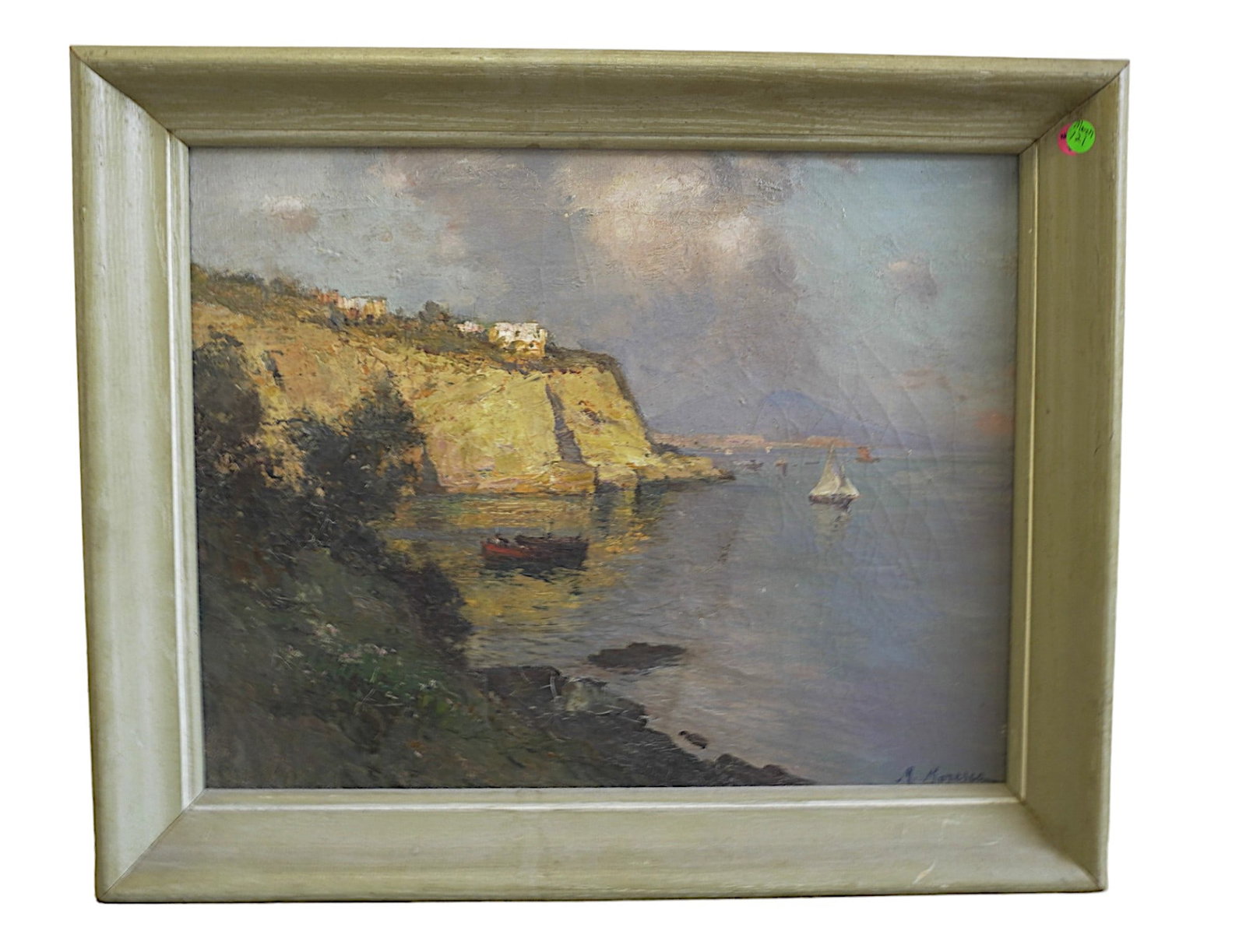 MARIO MARESCA (1877-1959) COASTAL HARBOR OIL PTG: Mario Maresca (Italy, 1877-1959) Coastal Harbor Oil on Canvas. Signed lower right. In wood Frame. In frame measures 20" x 24" x 3". Total Weight 5 lbs. Mario Maresca was an Italian painter born on Aug