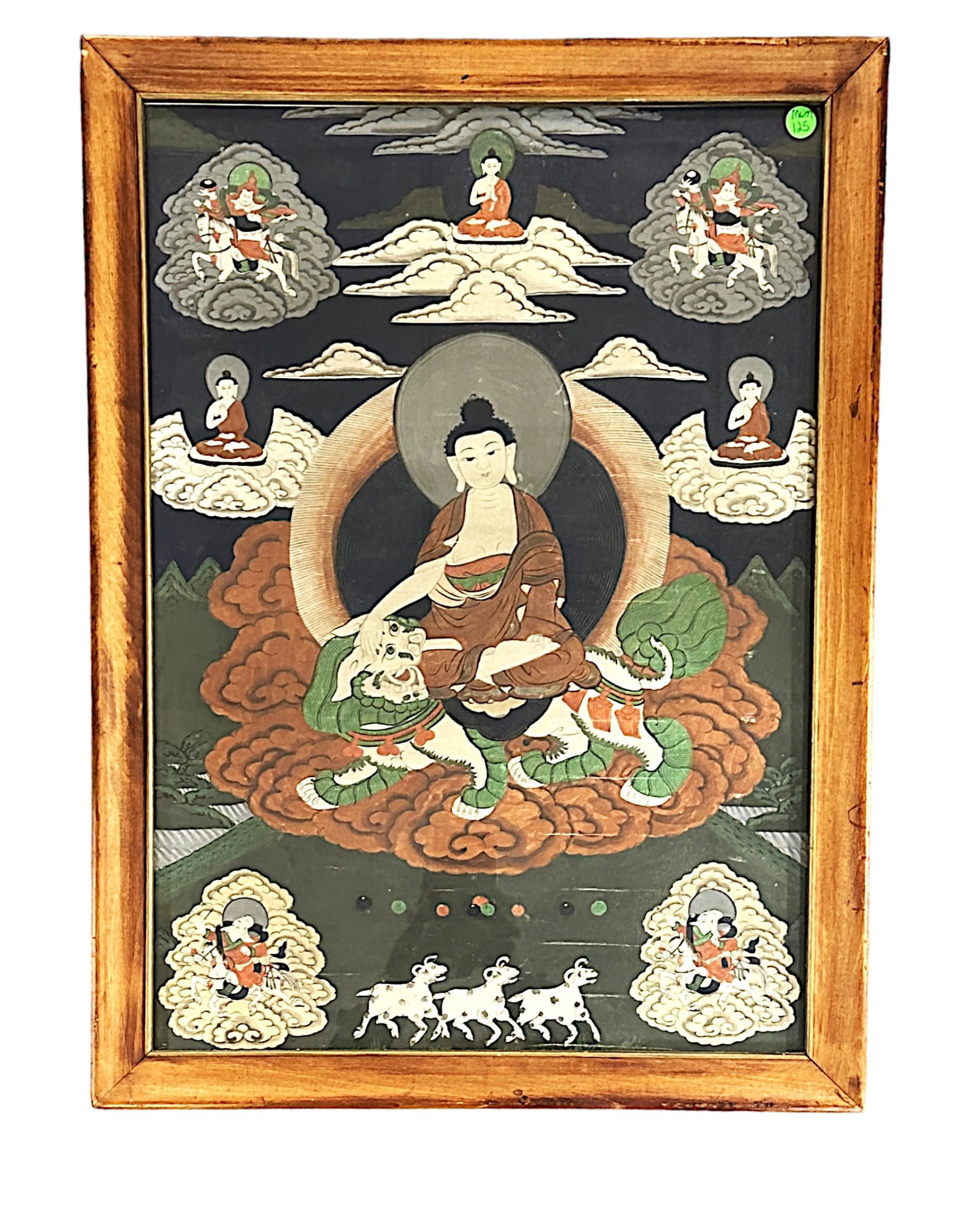ORIGINAL 19TH C TIBETAN MANDELA: Original 19th c Hand Painted Tibetan Mandela from the collection of Charles Burton Fahs. In frame measures 27" x 19 1/2" x 1". Total Weight 5 1/2 lbs. Charles Burton Fahs, international scholar, Japan