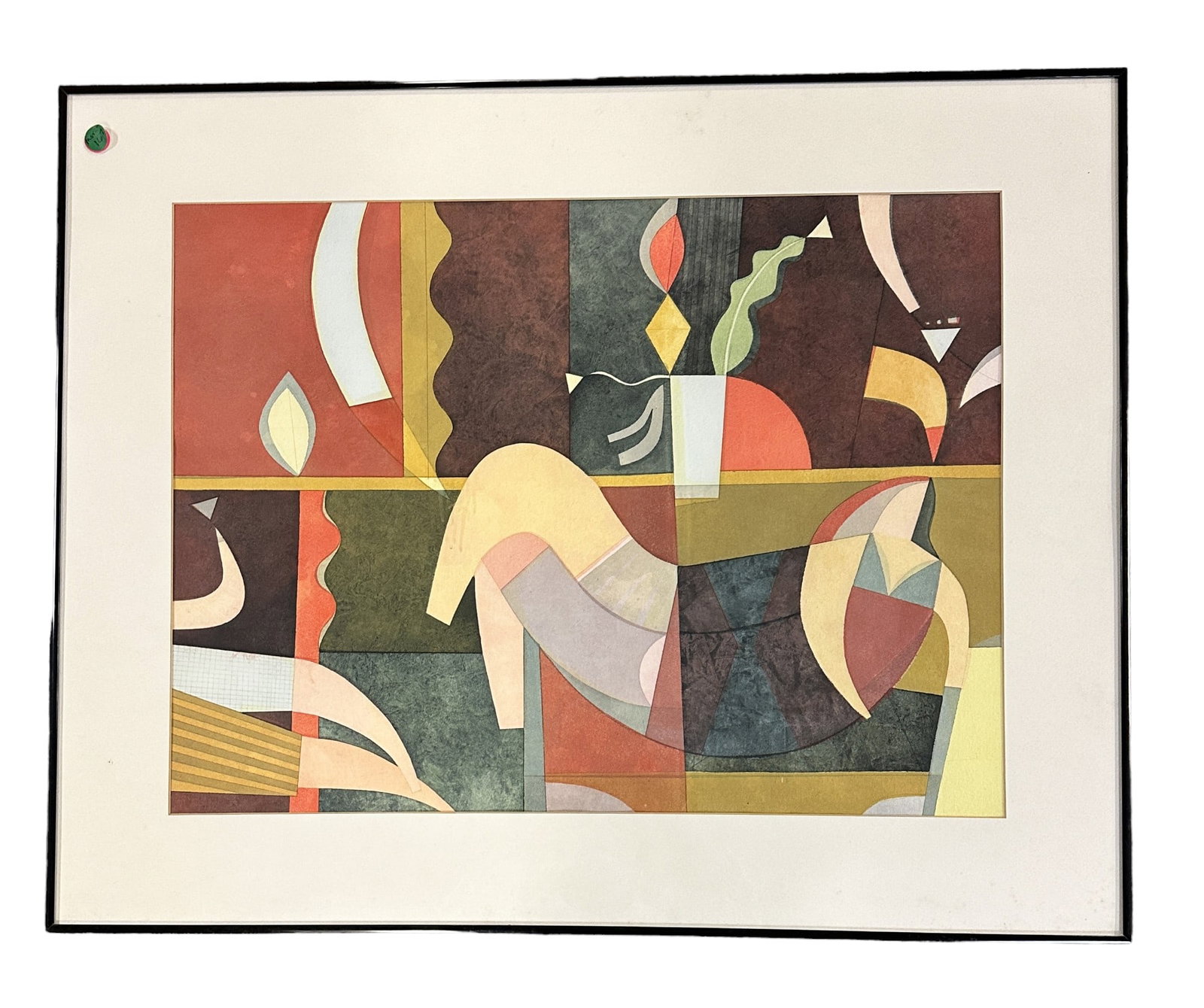 JAN FORREST ORIGINAL ABSTRACT WATERCOLOR: Vintage C.1990 Original Abstract Watercolor Painting by Jan Forrest. Gallery framed and matted. 30.35"X24.25"X1". Weight 9 lbs 6 oz.