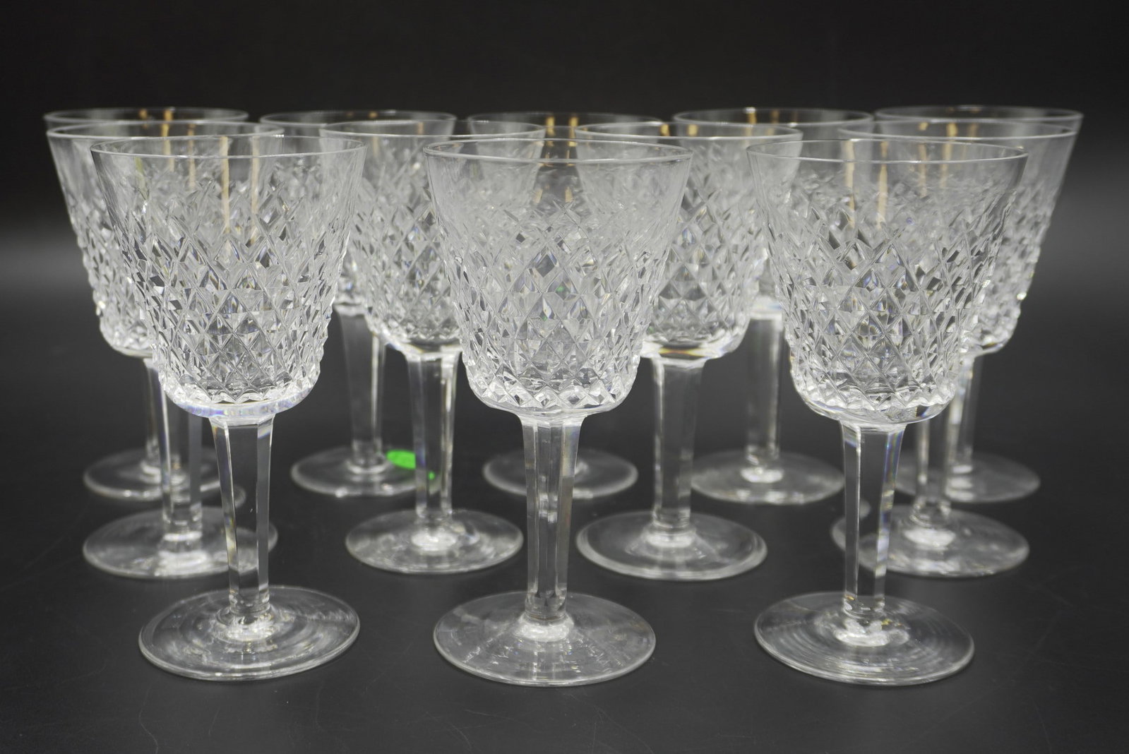 12 WATERFORD CRYSTAL ALANA CLARET WINE GLASSES: 12 Waterford Crystal Alana Claret Wine Glasses. All good condition. Each 5 7/8". Combined weight 6 lbs 12 oz