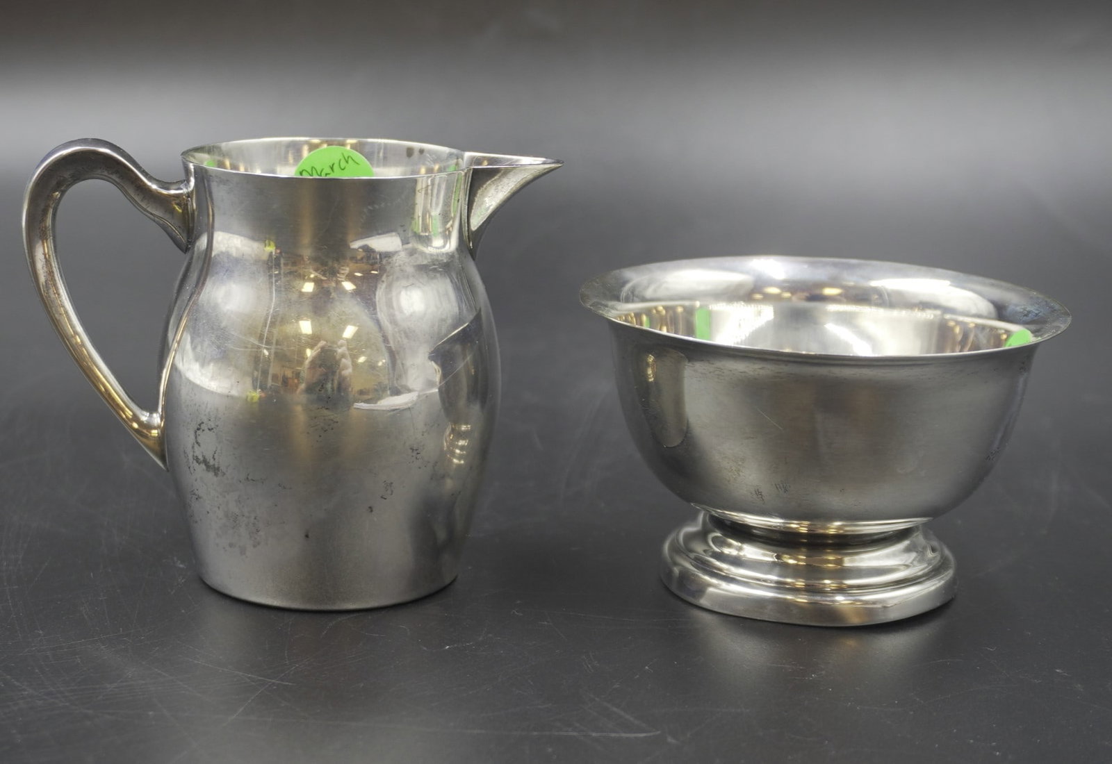 2 POOLE STERLING SILVER PAUL REVERE CREAM & SUGAR: Vintage Poole Sterling Silver Paul Revere Reproduction Cream 4.5"x2.5"x3.75". Bowl 4"x2.5". Approximate silver weight 256 grams.