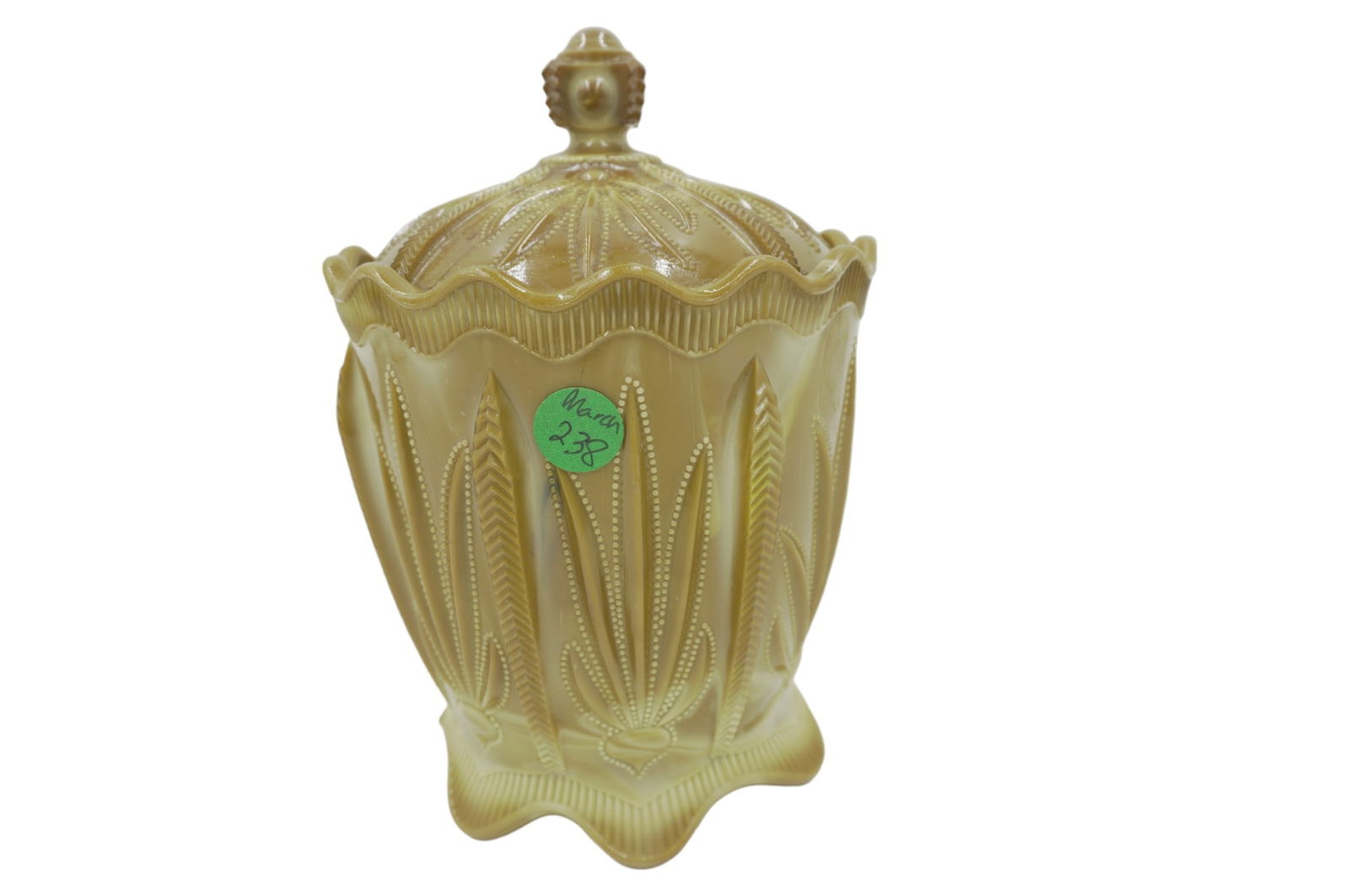 CHOCOLATE SLAG GLASS CRACKER JAR CACTUS: Chocolate Slag Glass Cracker Jar in the "Cactus" Pattern. Measures 5.5"x5.5"x8". Weight 2 lbs 8 oz.