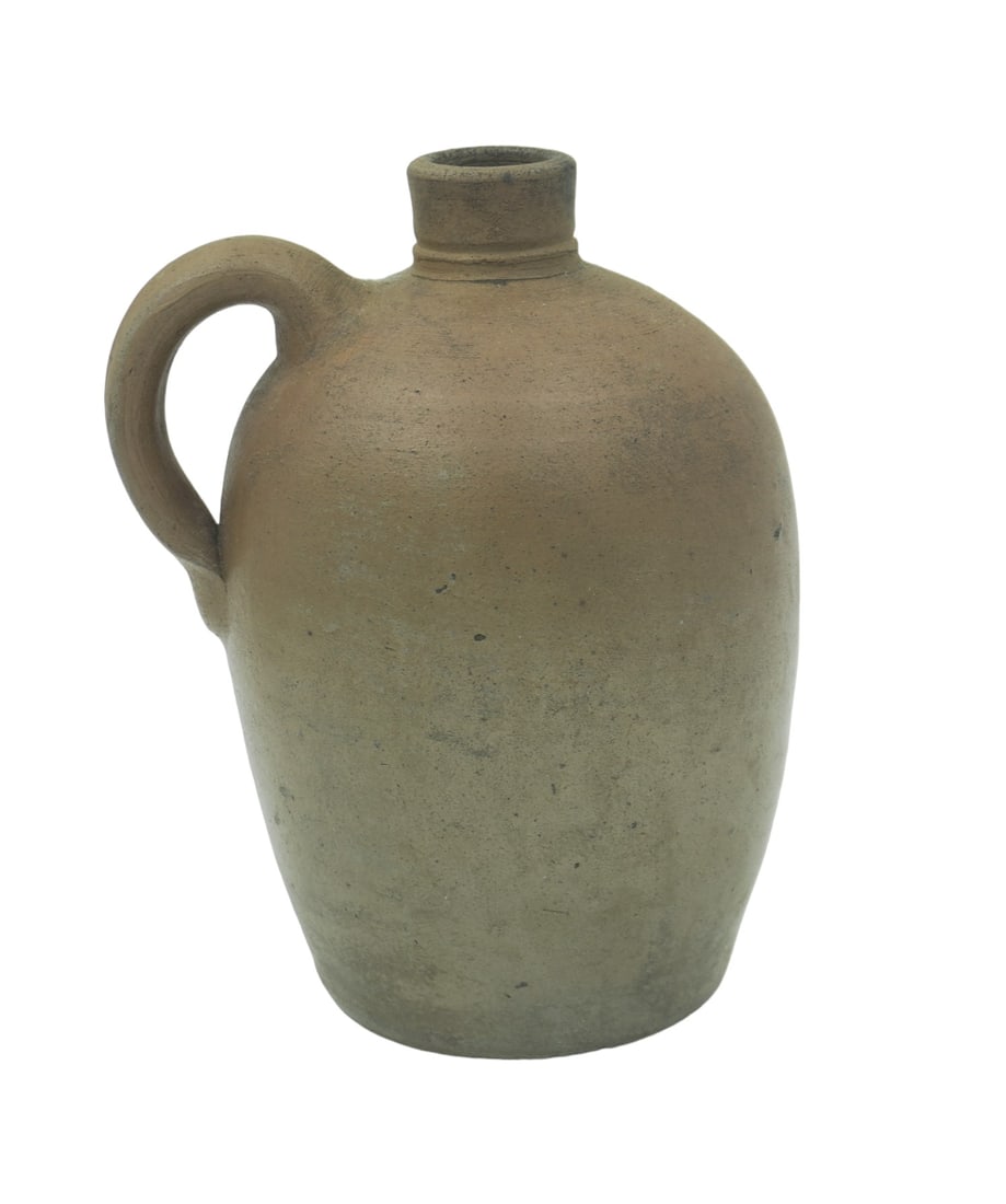 ANTIQUE AMERICAN REDWARE MOONSHINE JUG: Antique American Stoneware / Redware Pottery Moonshine Jug. No marks. Measures 5"x4.5"x7.5". Weight 2 lbs