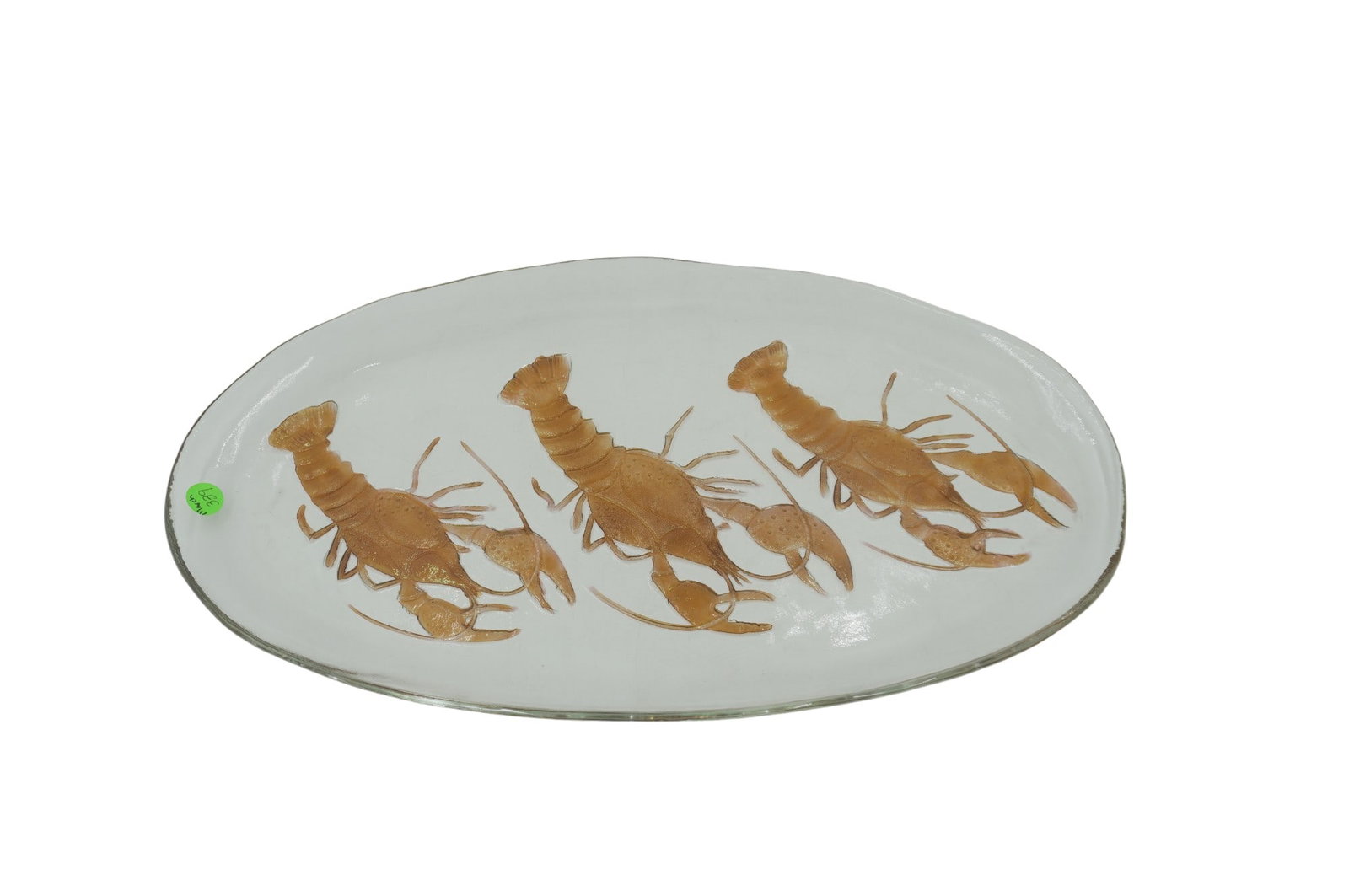VINTAGE LARGE GLASS LOBSTER PLATTER: Vintage Large Glass Lobster Platter. Perfect for summer seafood. Measures 19.5"x11"x1". Weight 5 lbs 12 oz.