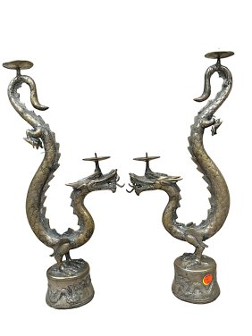 PAIR FLYING PROSPERITY DRAGON CANDLESTICKS