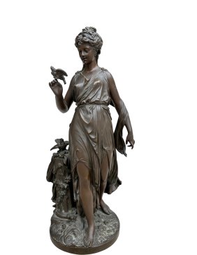 JEAN- LOUIS GREGOIRE (1840-1890) BRONZE WOMAN WITH BIRD