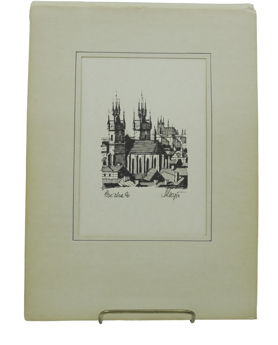 ORIGINAL ARCHITECTURAL PEN & INK PRAGUE: Vintage Architectural Pen & Ink Drawing of the Church Our Lady before Tyn in Prague, Czech Republic Prague, Czech Republic. Drawing 8"x6". Weight 3 oz.