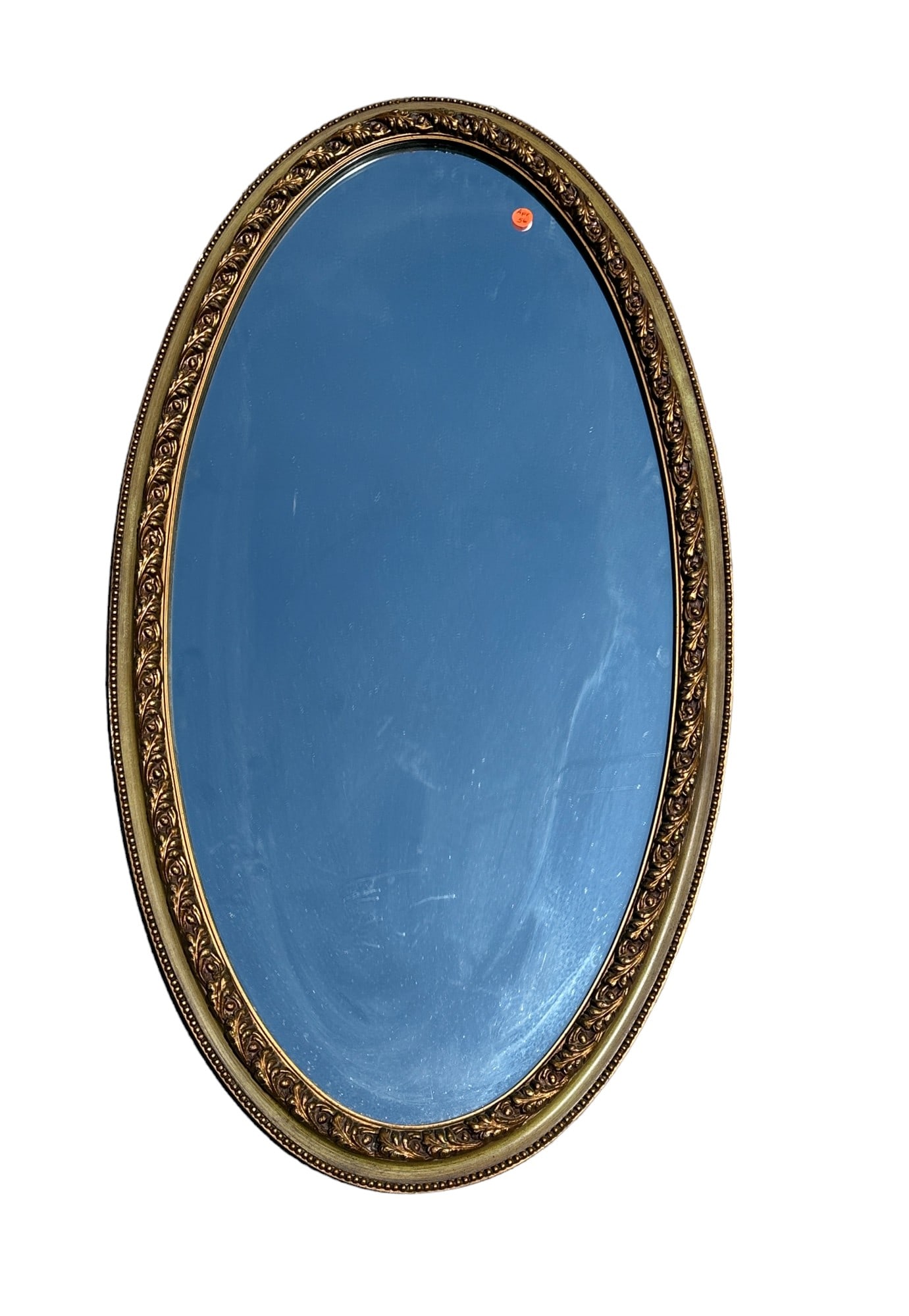 MID CENTURY J.A. OLSEN OVAL MIRROR: Mid Century J.A. Olson Company USA Hollywood Regency Oval Wood Frame Wall / Console Mirror. Measures 21"x40"x1.5". Weight 16 lbs
