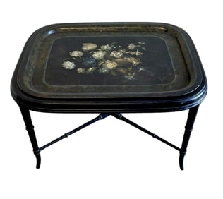 ANTIQUE HAND PAINTED TOLE TRAY TABLE