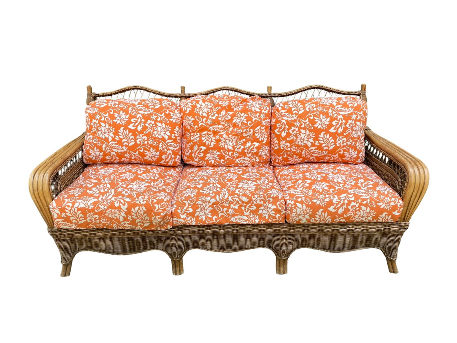 BRAXTON CULLER AMERICAN RATTAN & WICKER SOFA: Braxton Culler American Rattan & Wicker Sofa with Contemporary Upholstery.