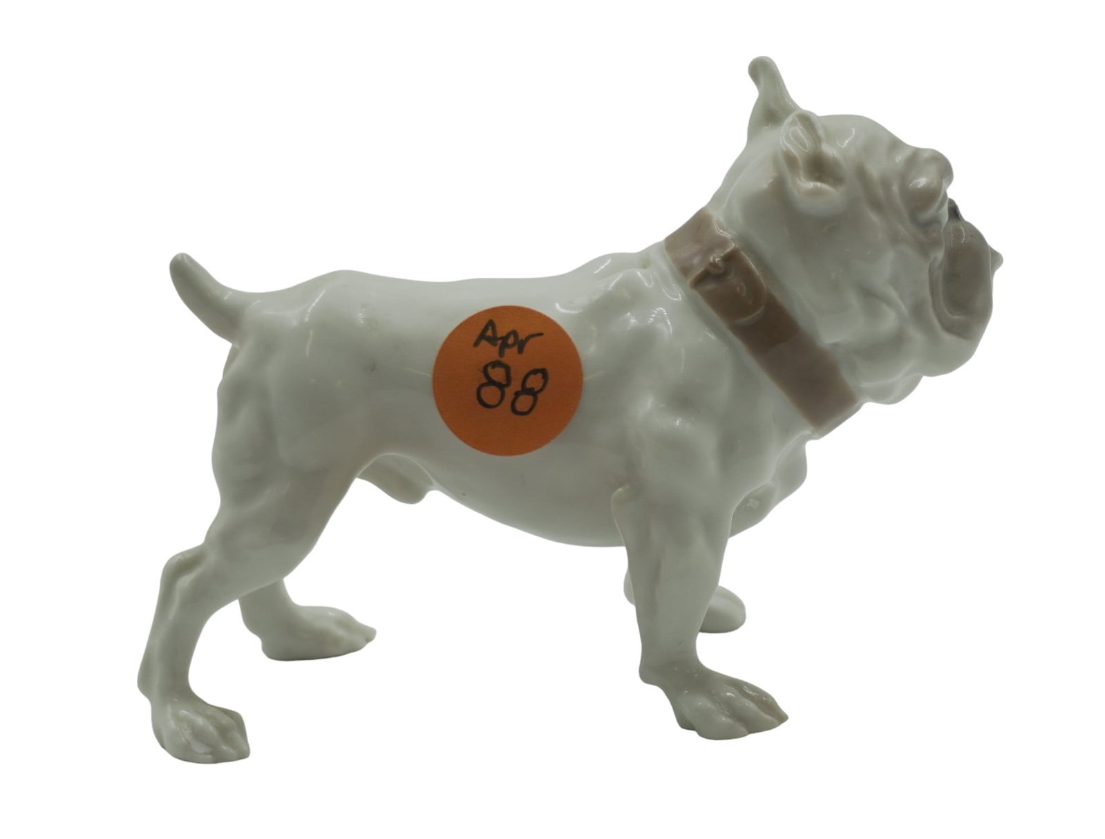 B&G PORCELAIN BULLDOG DAHL JENSEN MID CENTURY: Porcelain Bulldog by B&G - Bing & Grondahl, Denmark. This delightful fellow was designed by Dahl Jensen (1874-1960), and features one ear up and one ear down as well as an adorable overbite.4.53'x2.17