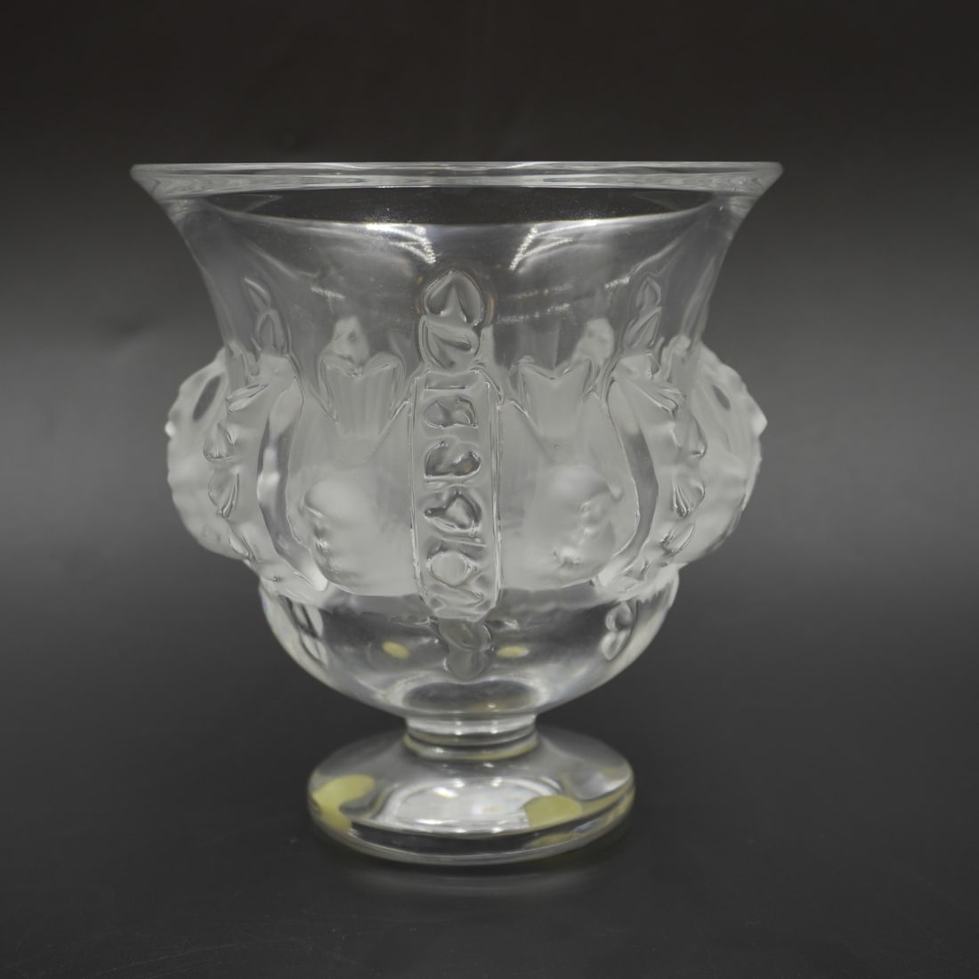 LALIQUE CRYSTAL DAMPIERRE VASE WITH BOX: Lalique Crystal Dampierre Crystal Pedestal Vase. Signed. Excellent condition. With the original Lalique Box. Box 6.75"x5"x5". Weight 3 lbs