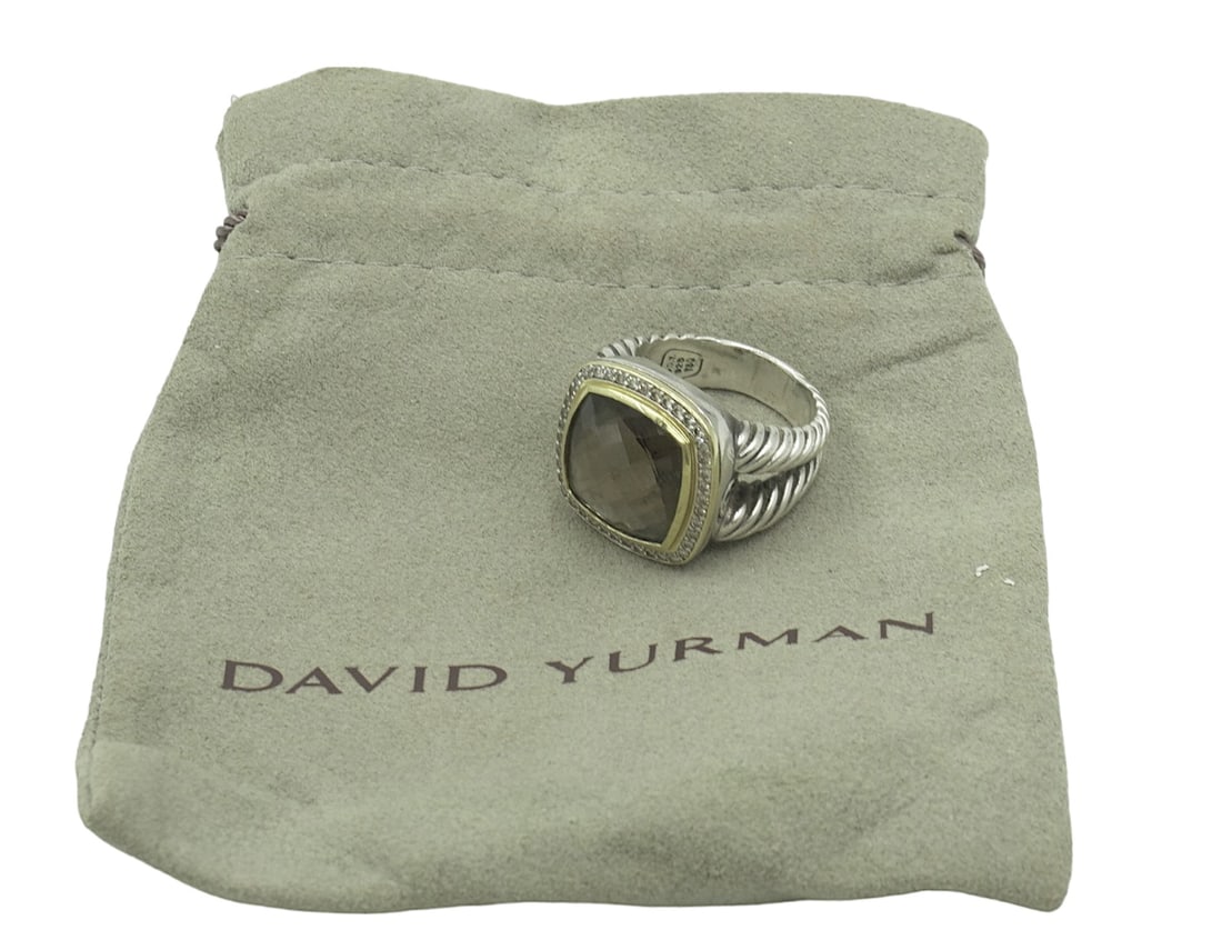 DAVID YURMAN STERLING 18K DIAMOND SMOKY QUARTZ RING 8.5: David Yurman Sterling Silver 18K Yellow Gold Diamond Smoky Quartz 11mm Albion Ring size 8.5. Excellent condition like new. Retail $1,795.00. PROVENANCE: The Charles Drayton House, 25 E. Battery, Charl
