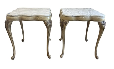 PAIR OF FRENCH PROVINCIAL MARBLE TOP END TABLES
