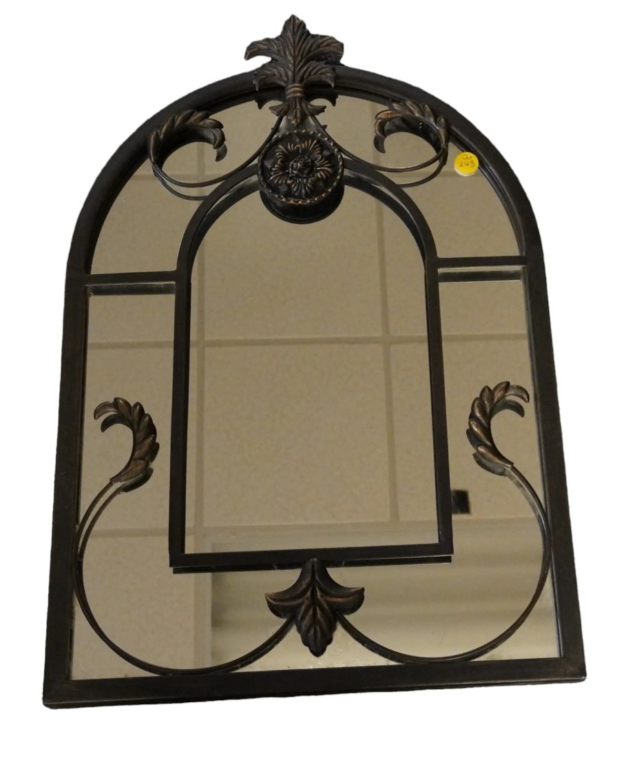 ART DECO STYLE ARCHED METAL FRAMED MIRROR: Vintage Arched Metal Mirror. Measures 28.5" x 19" x 1". Total Weight 15lbs