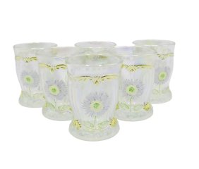 6 VINTAGE MOSSER DAHLIA IRIDESCENT TUMBLERS
