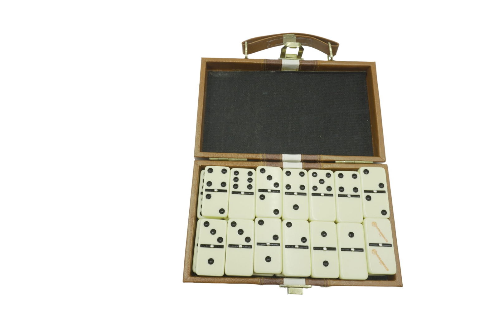 LEATHER CASED DOMINOES SET: A luxurious gift for any game enthusiast, this domino set comes in a leather case with a microsuede interior and quality faux ivory tiles with metal spins. Designed for travel but stylish enough for d
