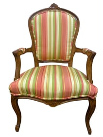 FRENCH WALNUT HAND CARVED ARM CHAIR