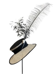 VINTAGE STRAW & FEATHER DERBY HAT