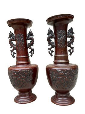 PAIR JAPANESE BRONZE VASES W DRAGONS