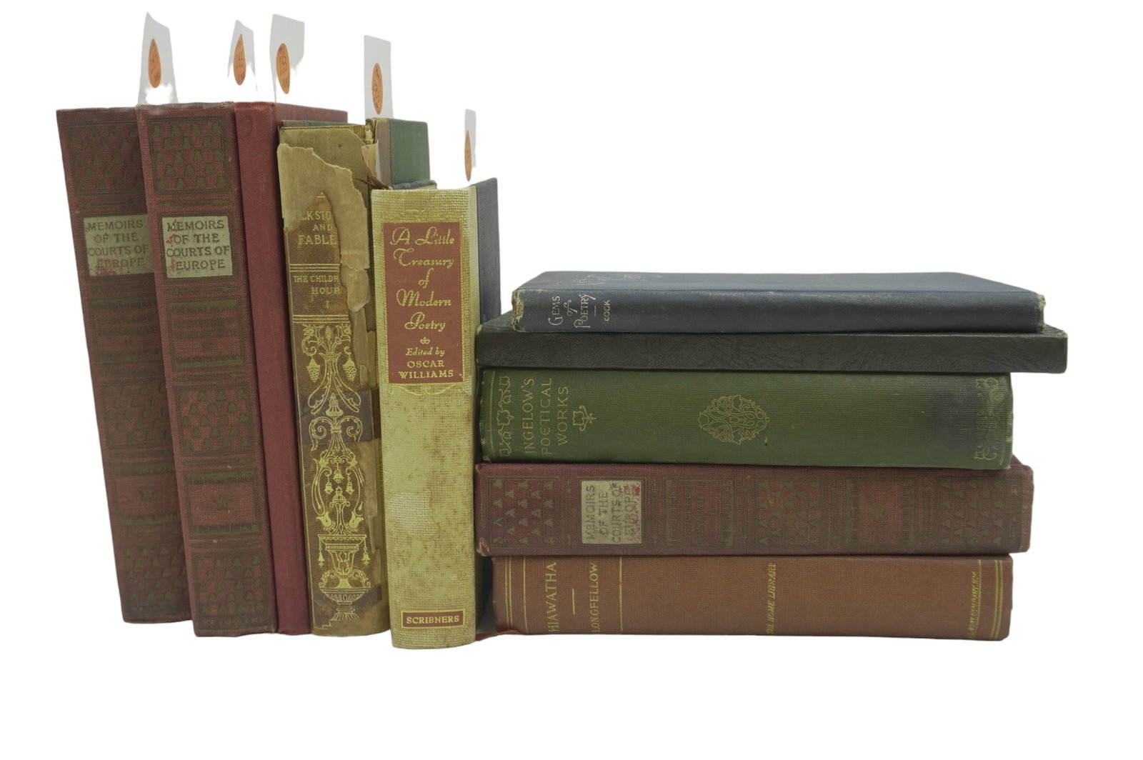 LOT OF ANTIQUE BOOKS - 10 PIECES: 10 antique books varying in age/condition. Including The Song of Hiawatha by Henry W. Longfellow, Ingelows Poetical Works, and more! Total lot weight is 9 lbs 9.5 oz.