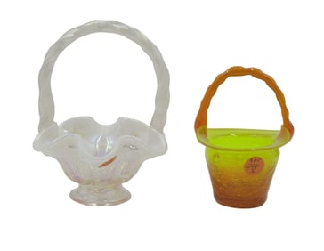 2 BASKETS FENTON PINK OPALESCENT & BLOWN AMBERINA