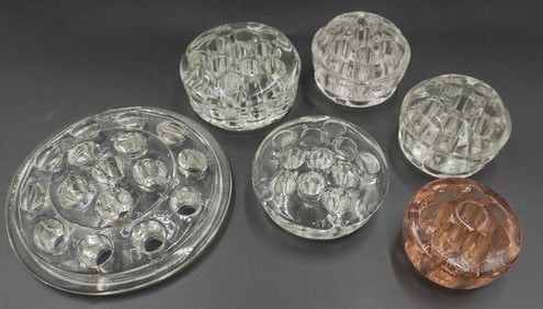 6 VINTAGE GLASS FLOWER FROGS