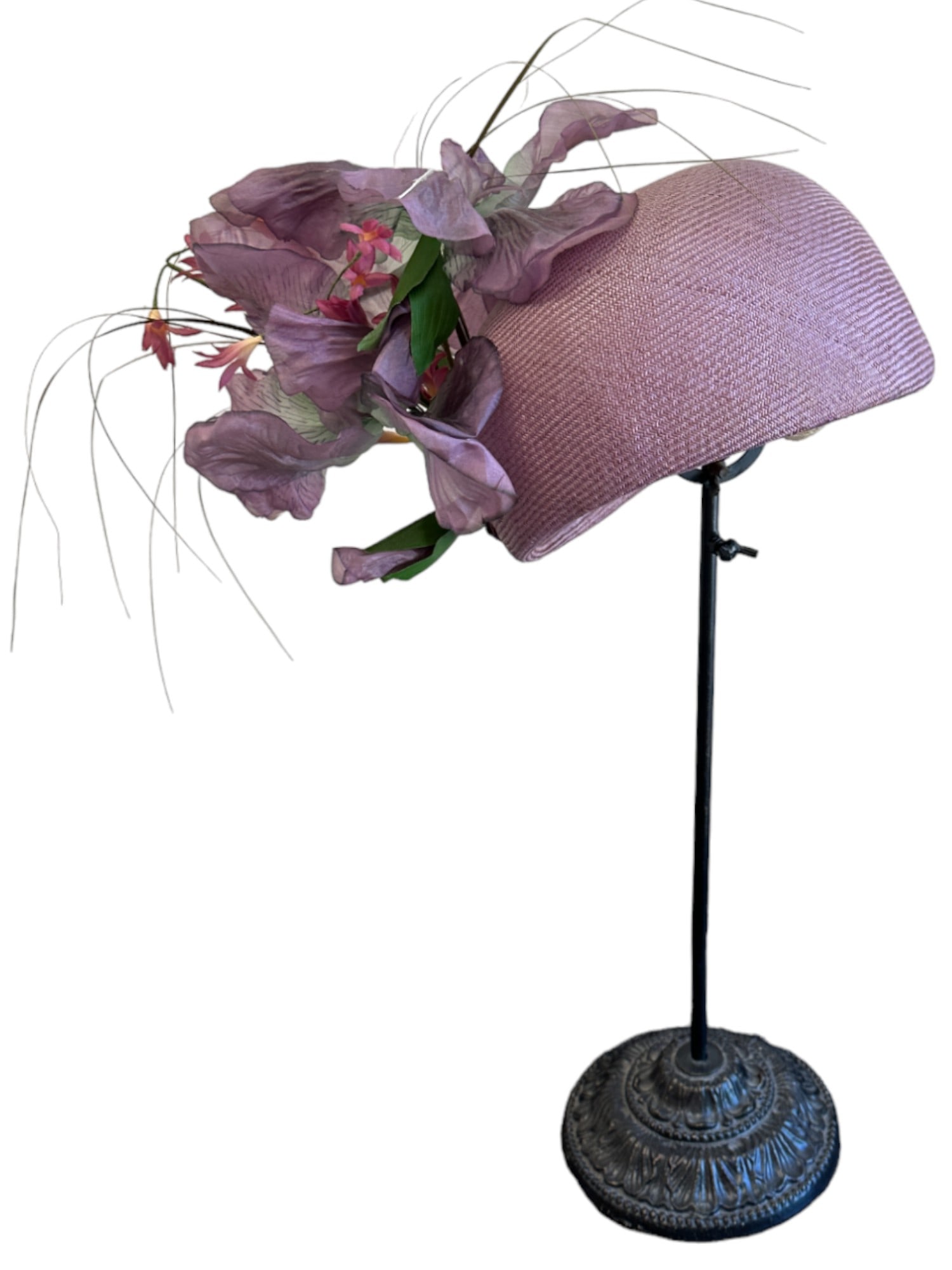 VINTAGE PURPLE JACK MCCONNELL NEW YORK WEDDING HAT: Vintage Jack McConnell New York Purple Hat with Hat Box.