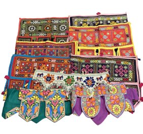 VINTAGE DECORATIVE EMBROIDERED FESTIVAL TORAN DOOR HANGINGS , INDIA - 8 PC