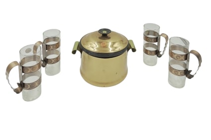 MCM COPPER GLASSWARE TUMBLERS & ICE BUCKET - 5PC